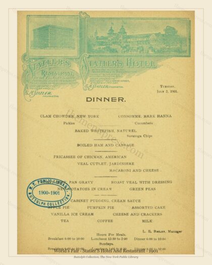 Vintage menu preview — 1901 Vintage Cafe Menu — Statler'S Hotel and Restaurant, International Expositio