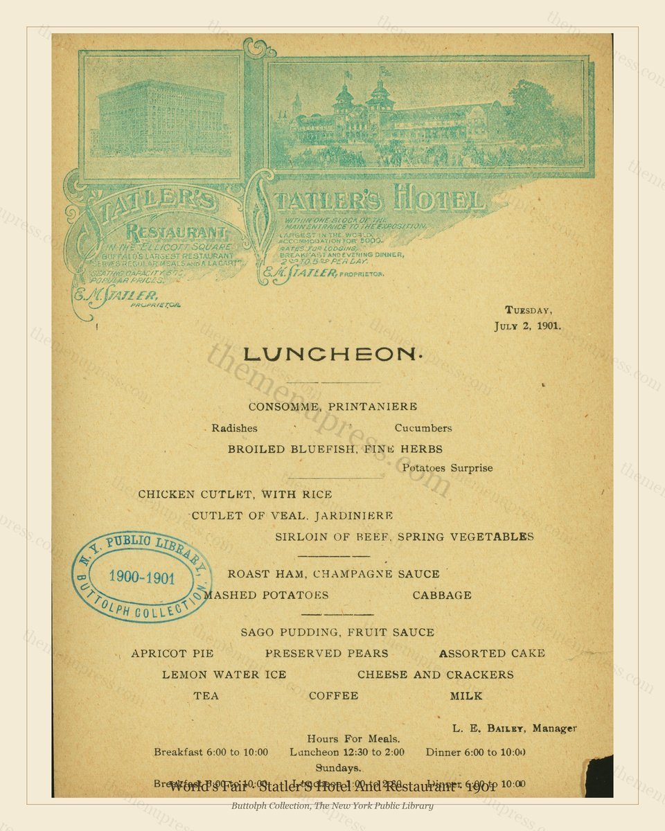 Vintage menu preview — 1901 Vintage Cafe Menu — Statler'S Hotel and Restaurant, International Expositio