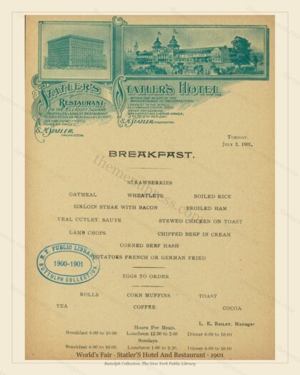 Vintage menu preview — 1901 Vintage Cafe Menu — Statler'S Hotel and Restaurant, International Expositio
