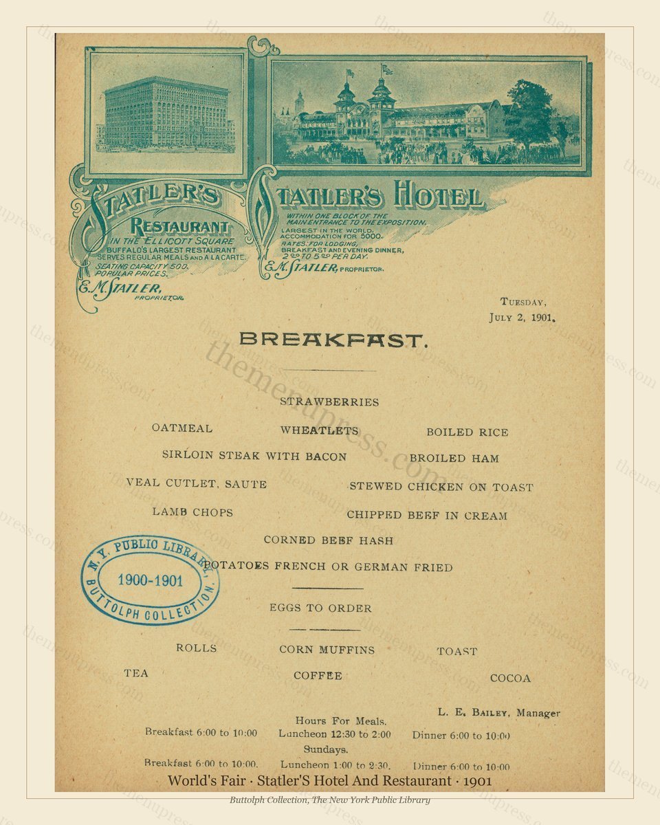 Vintage menu preview — 1901 Vintage Cafe Menu — Statler'S Hotel and Restaurant, International Expositio