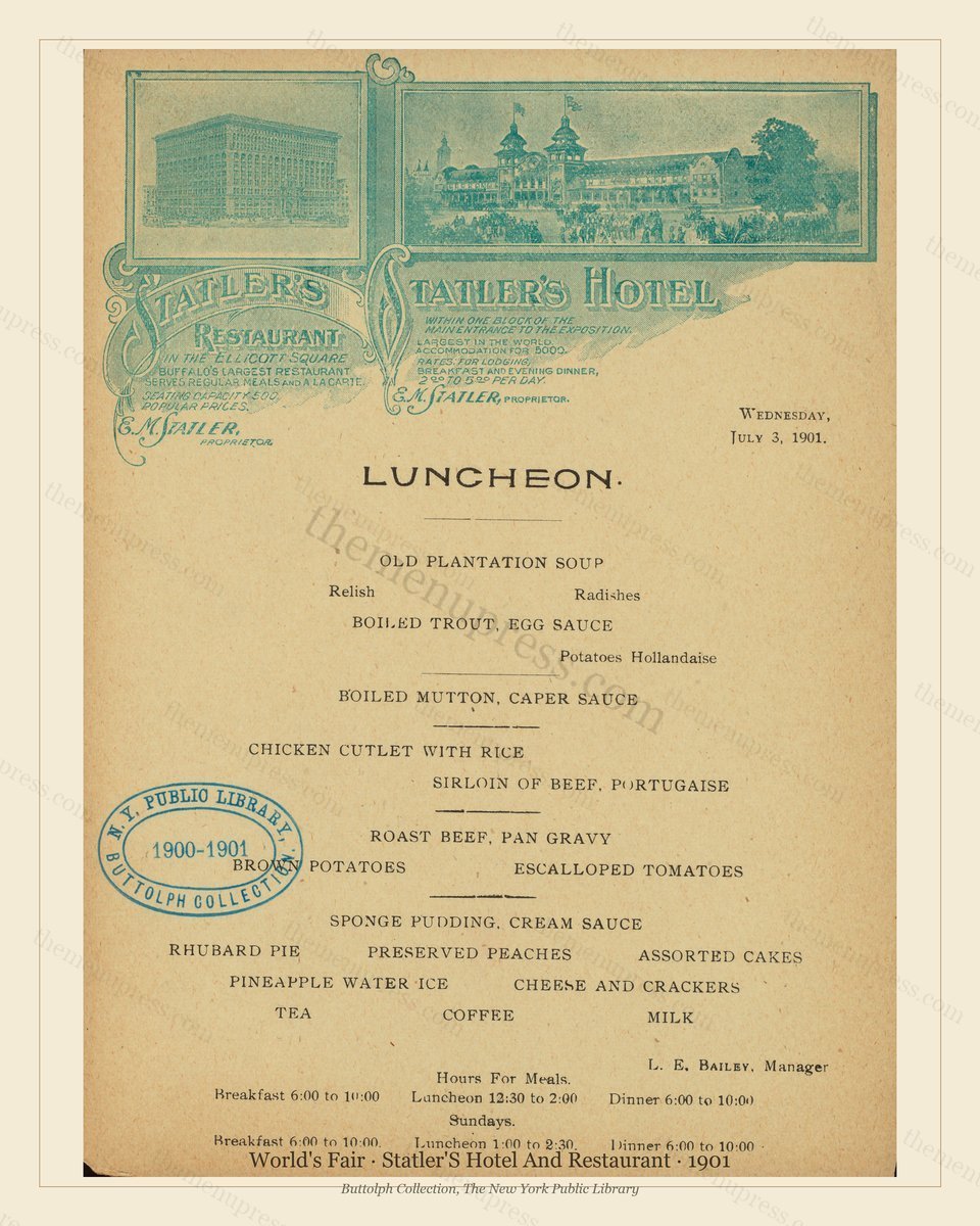 Vintage menu preview — 1901 Vintage Cafe Menu — Statler'S Hotel and Restaurant, International Expositio