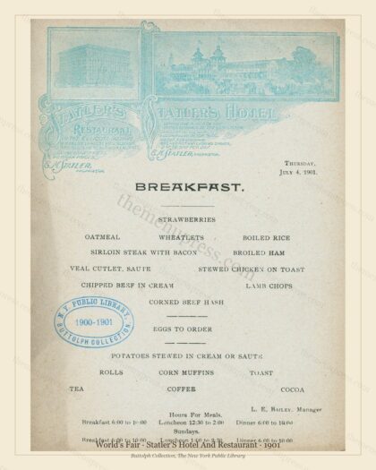 Vintage menu preview — 1901 Vintage Cafe Menu — Statler'S Hotel and Restaurant, International Expositio