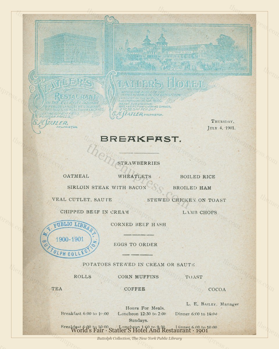 Vintage menu preview — 1901 Vintage Cafe Menu — Statler'S Hotel and Restaurant, International Expositio