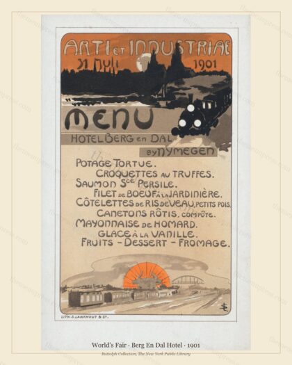 Vintage menu preview — 1901 Vintage Cafe Menu — Berg En Dal Hotel, International Exposition (Complete 2