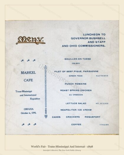 Vintage menu preview — 1898 Vintage Cafe Menu — Trans-Mississippi and Internat, International Expositio