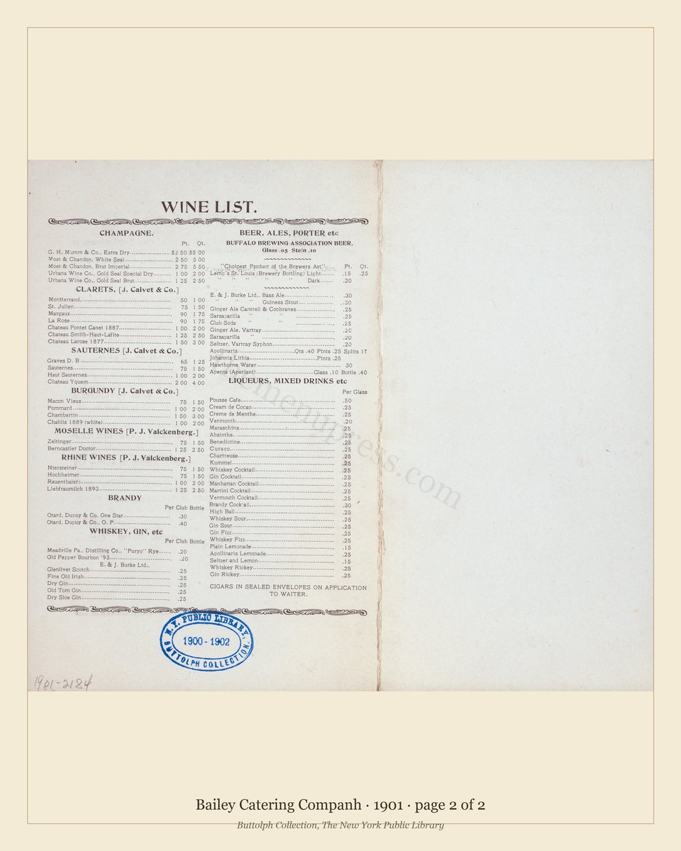 Vintage menu — page 2 of 2