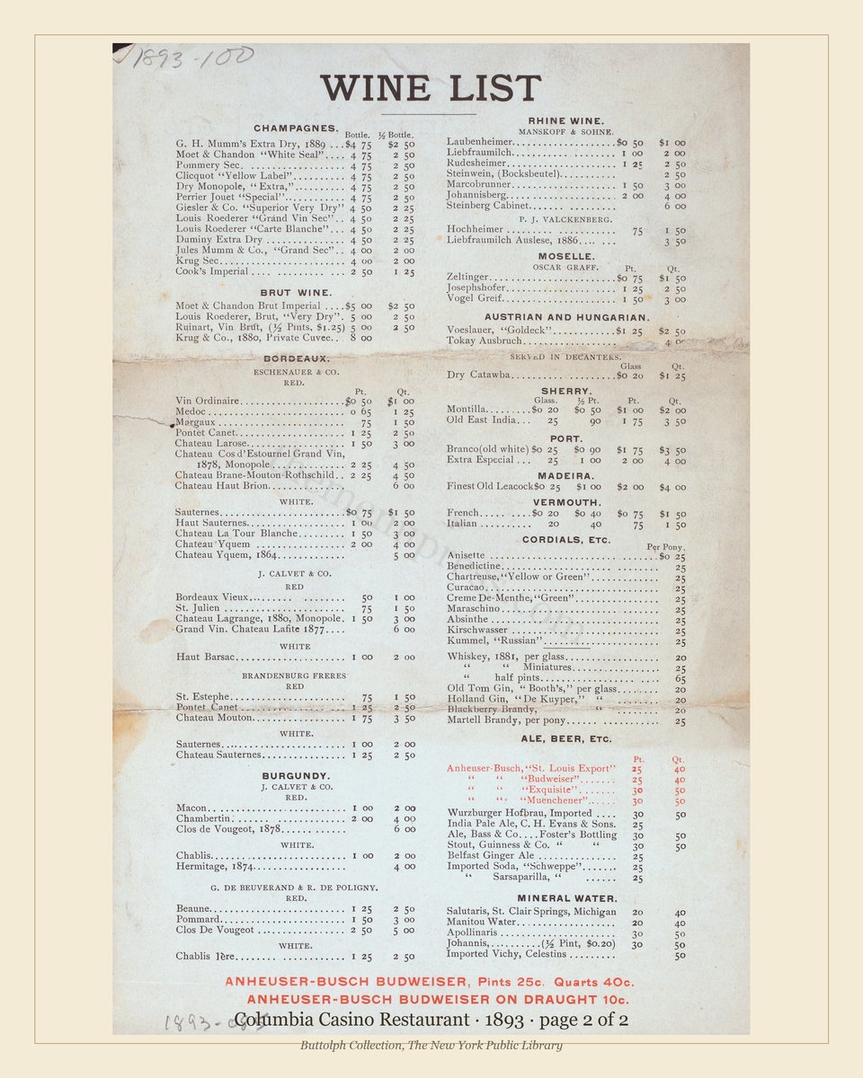 Vintage menu — page 2 of 2
