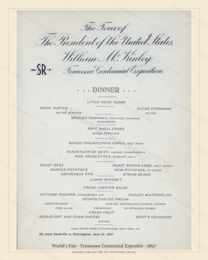 Vintage menu preview — 1897 Vintage Cafe Menu — Tennessee Centennial Expositio, International Expositio