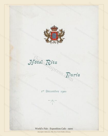 Vintage menu preview — 1900 Vintage Cafe Menu — Exposition Caterer, International Exposition (Complete