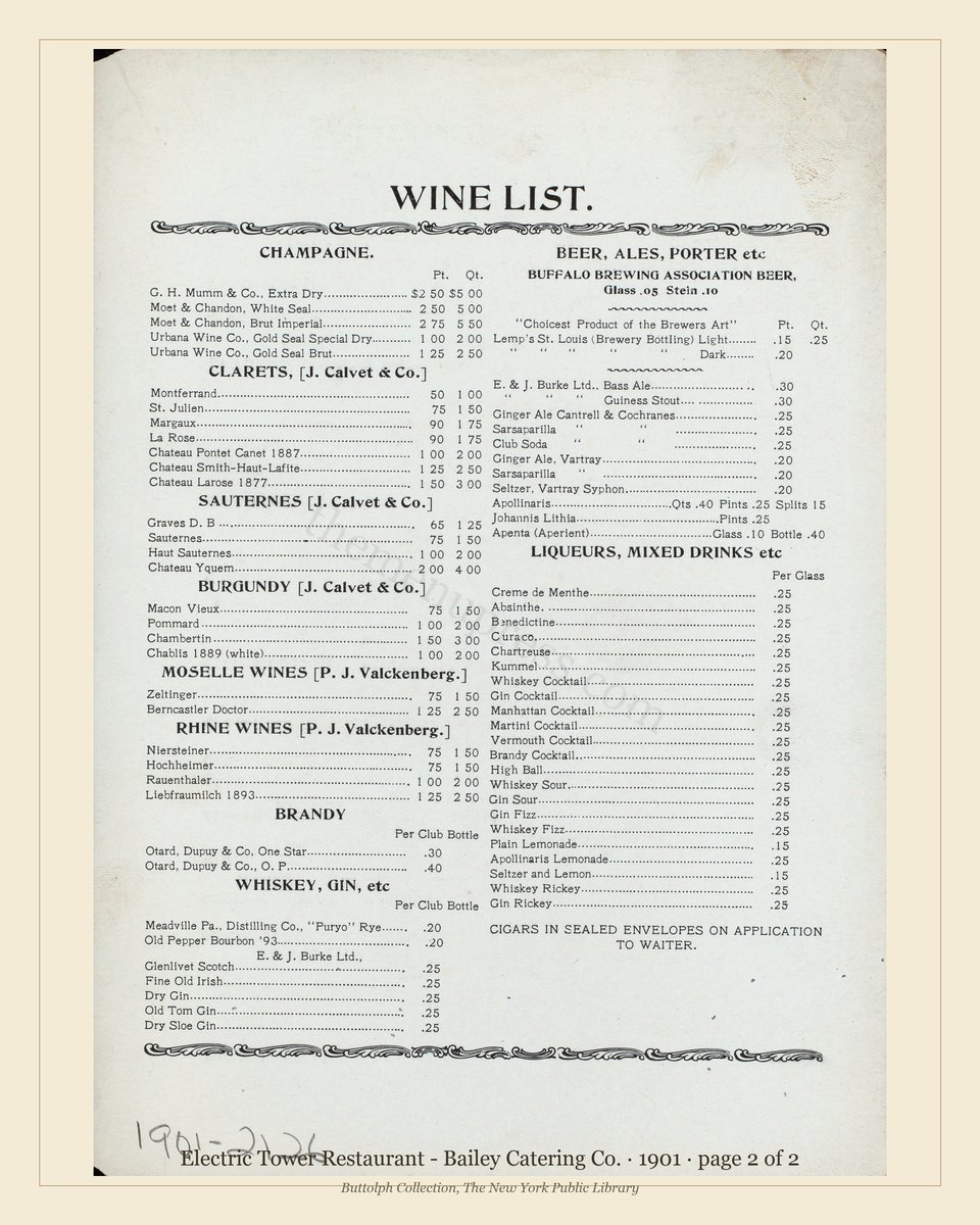 Vintage menu — page 2 of 2