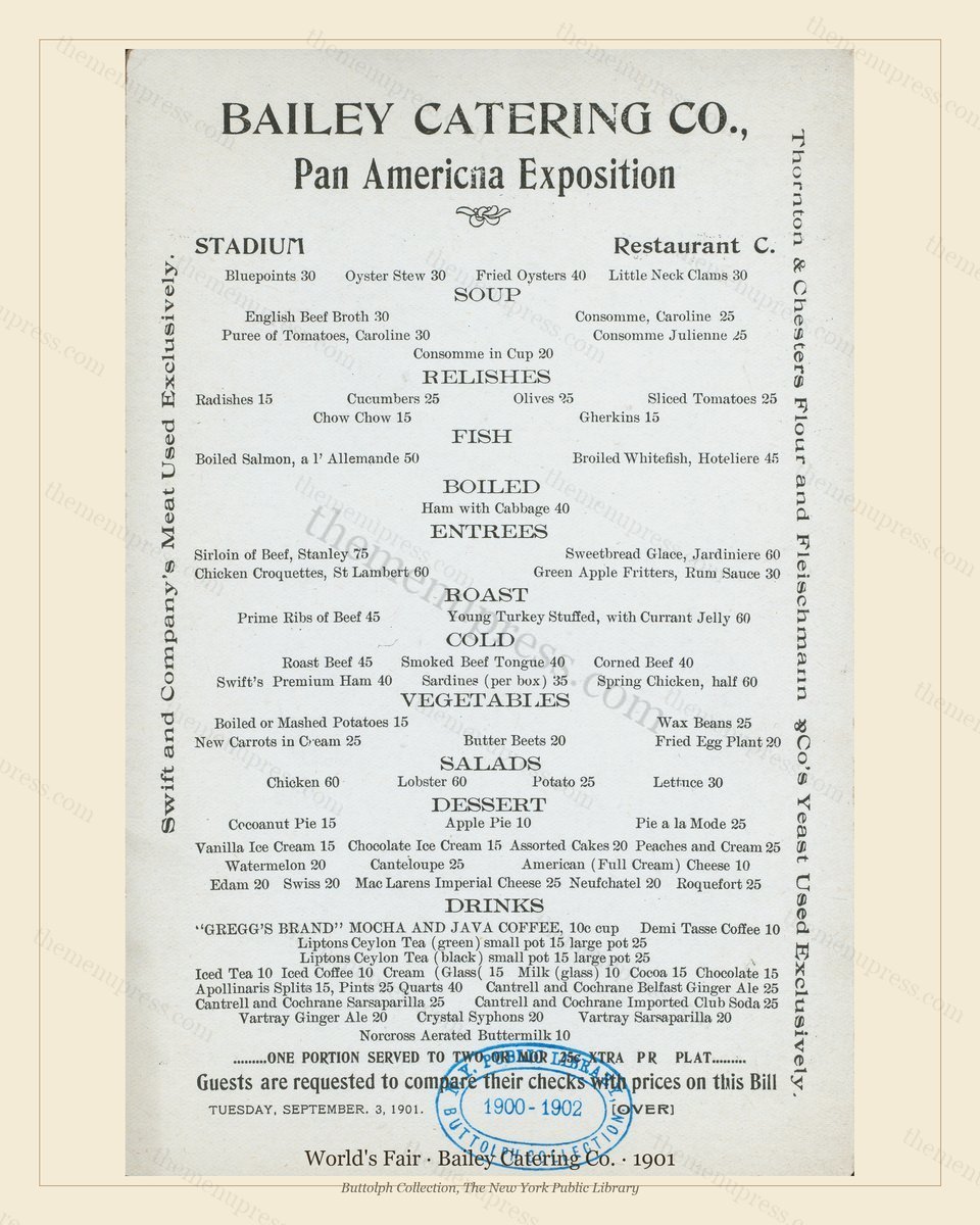 Vintage menu preview — 1901 Vintage Cafe Menu — Bailey Catering, International Exposition (Complete 2-P