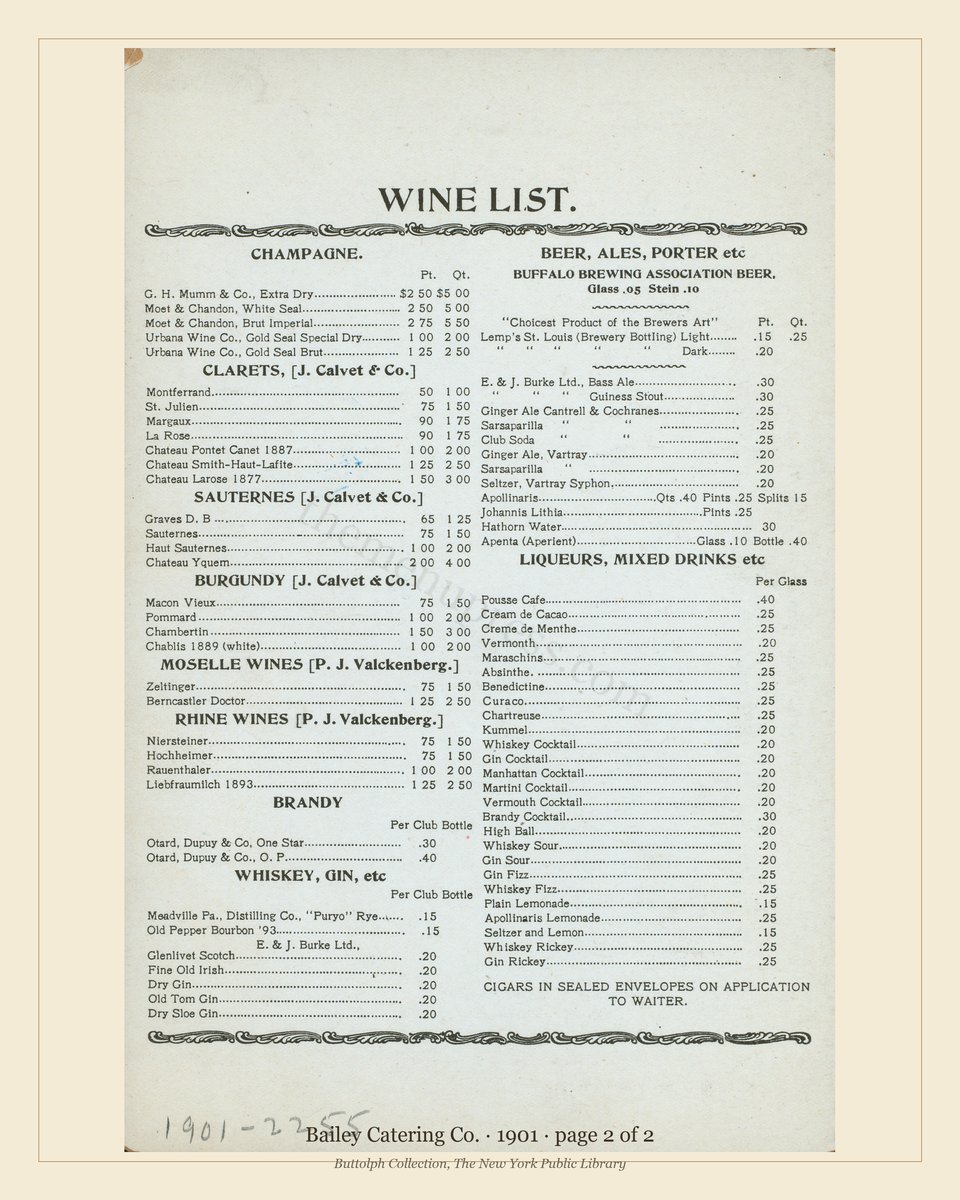 Vintage menu — page 2 of 2