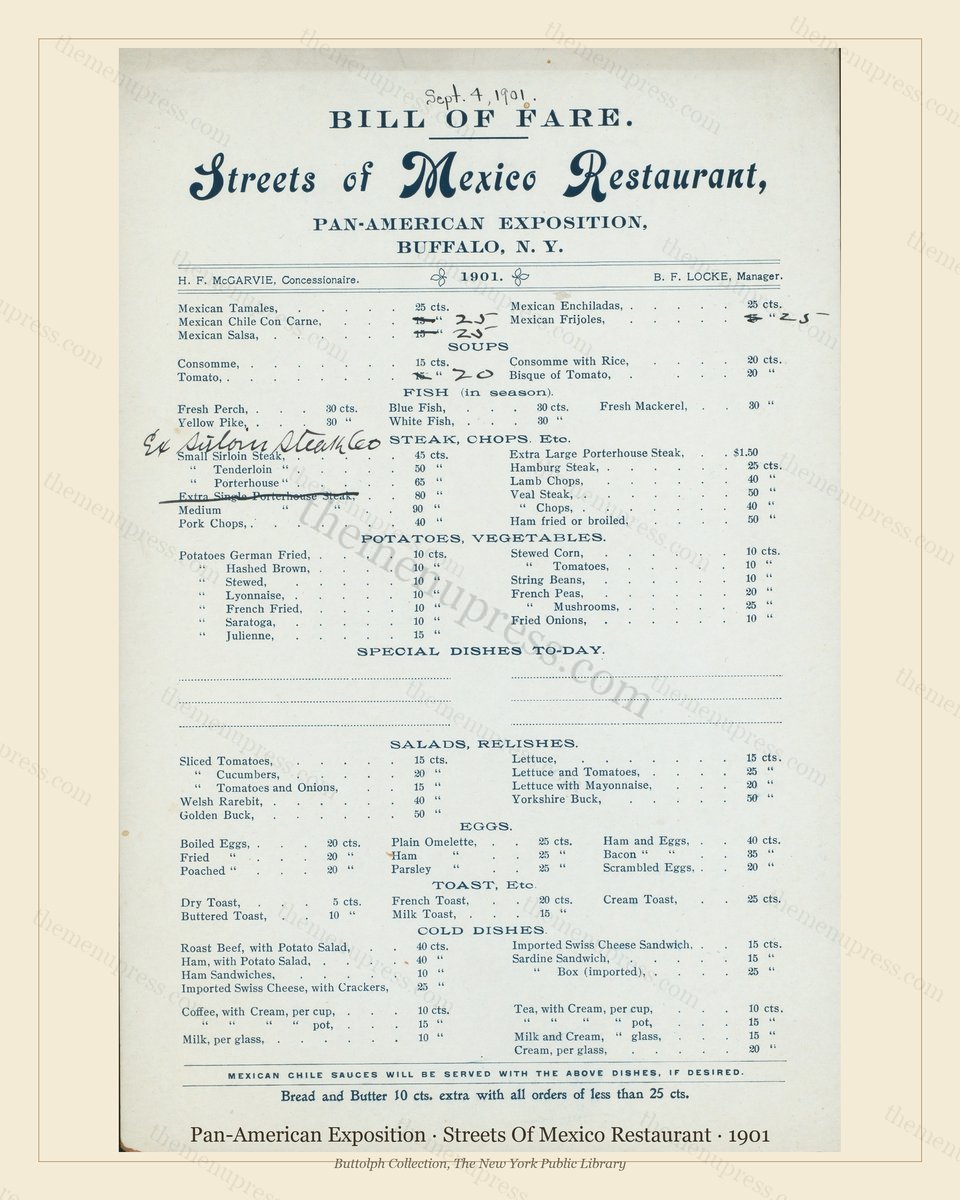 Vintage menu preview — 1901 Vintage Cafe Menu — Streets of Mexico Restaurant, Pan-American Exposition,