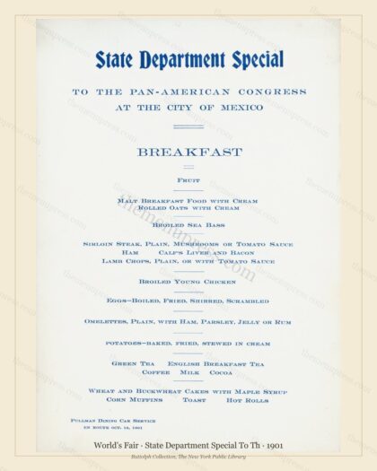 Vintage menu preview — 1901 Vintage Cafe Menu — State Department Special to th, International Expositio