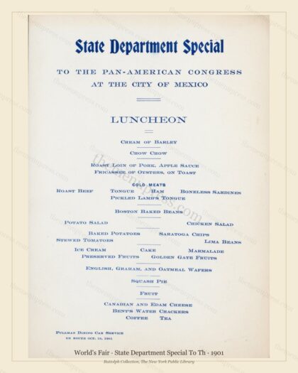 Vintage menu preview — 1901 Vintage Cafe Menu — State Department Special to th, International Expositio