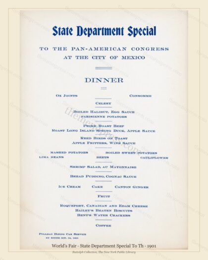 Vintage menu preview — 1901 Vintage Cafe Menu — State Department Special to th, International Expositio