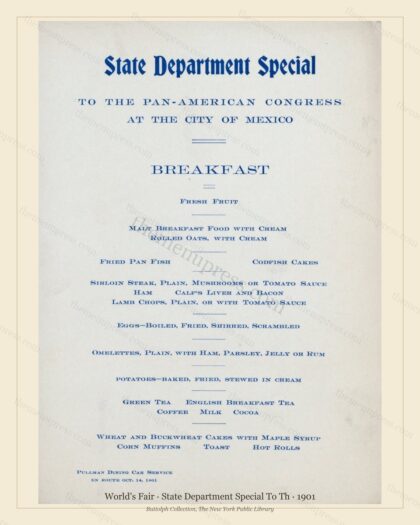 Vintage menu preview — 1901 Vintage Cafe Menu — State Department Special to th, International Expositio