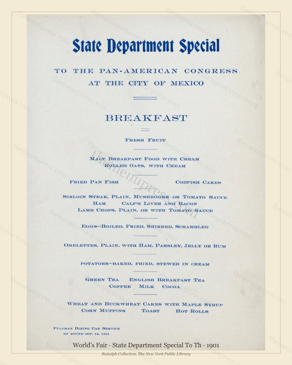 Vintage menu preview — 1901 Vintage Cafe Menu — State Department Special to th, International Expositio