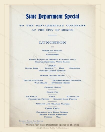 Vintage menu preview — 1901 Vintage Cafe Menu — State Department Special to th, International Expositio