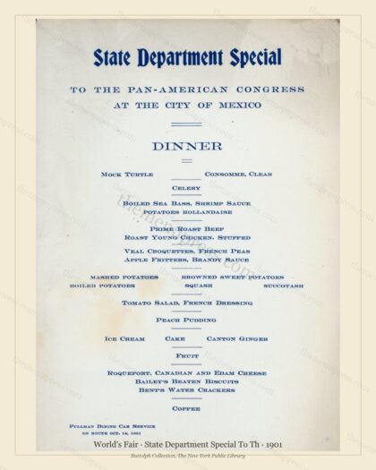Vintage menu preview — 1901 Vintage Cafe Menu — State Department Special to th, International Expositio