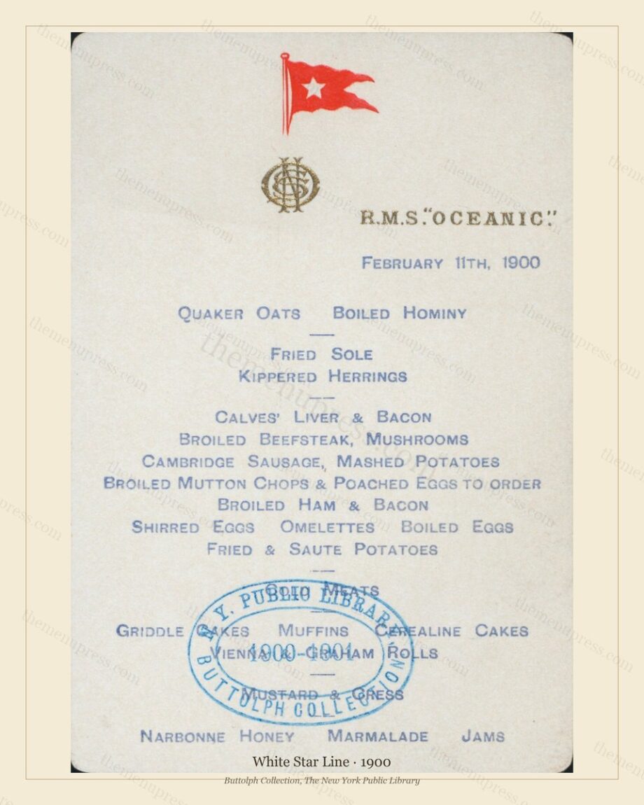 Vintage menu preview — White Star Line · R.M.S. Oceanic · 1900