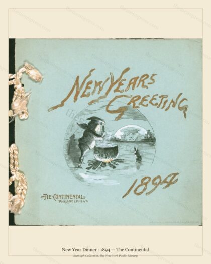 Vintage menu preview — 1894 Vintage New Year's Day Dinner Menu — The Continental, Festive Holiday Card