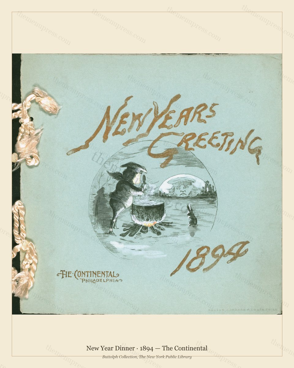 Vintage menu preview — 1894 Vintage New Year's Day Dinner Menu — The Continental, Festive Holiday Card