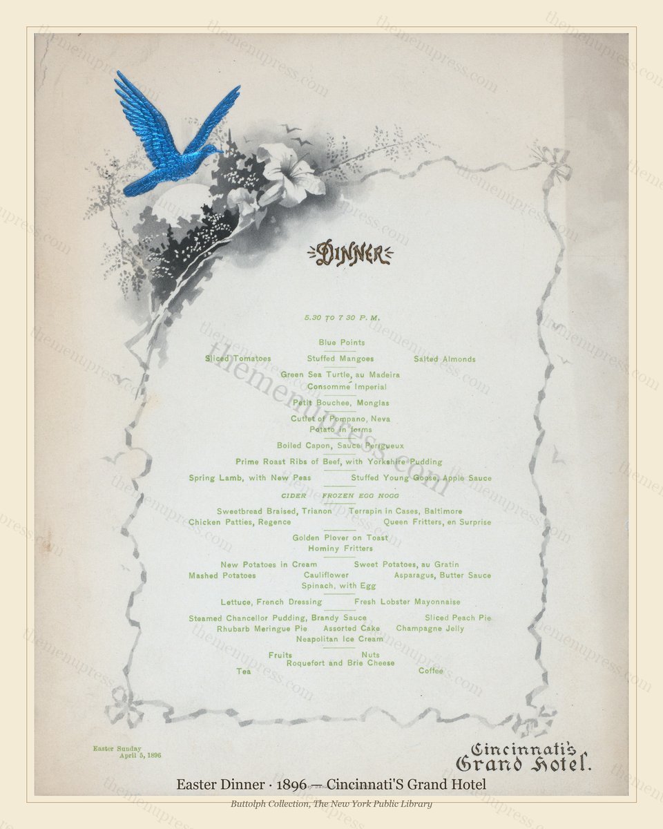 Vintage menu preview — 1896 Vintage Easter Dinner Menu — Cincinnati'S Grand Hotel, Festive Holiday Card
