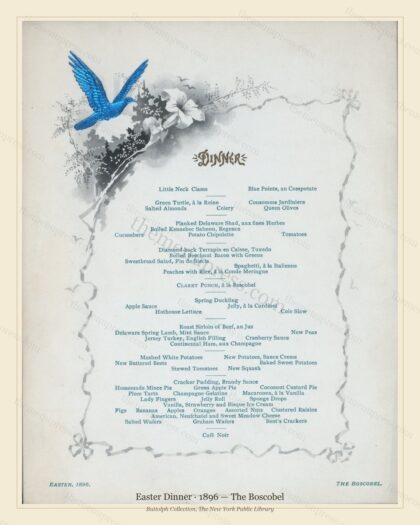 Vintage menu preview — 1896 Vintage Easter Dinner Menu — The Boscobel, Festive Holiday Card (Complete 2