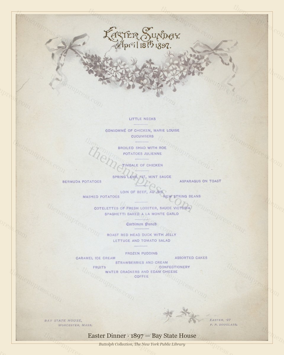 Vintage menu preview — 1897 Vintage Easter Dinner Menu — Bay State House, Festive Holiday Card (Complet