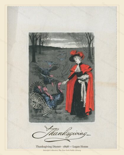 Vintage menu preview — 1898 Vintage Thanksgiving Dinner Menu — Logan House, Festive Holiday Card (Compl