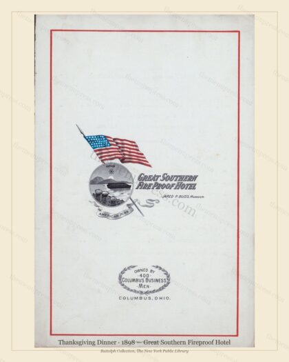 Vintage menu preview — 1898 Vintage Thanksgiving Dinner Menu — Great Southern Fireproof Hotel, Festive