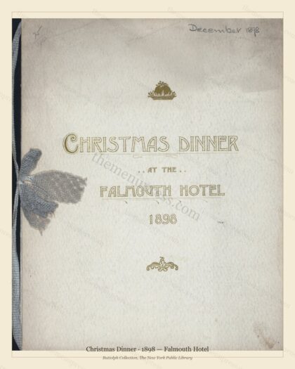 Vintage menu preview — 1898 Vintage Christmas Dinner Menu — Falmouth Hotel, Festive Holiday Card (Compl