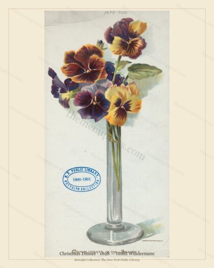 Vintage menu preview — 1898 Vintage Christmas Dinner Menu — Hotel Windermere, Festive Holiday Card (Com