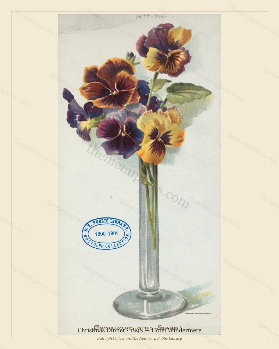 Vintage menu preview — 1898 Vintage Christmas Dinner Menu — Hotel Windermere, Festive Holiday Card (Com