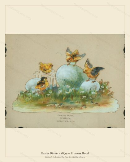 Vintage menu preview — 1899 Vintage Easter Dinner Menu — Princess Hotel, Festive Holiday Card (Complete