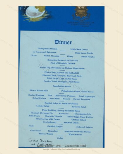 Vintage menu preview — 1899 Vintage Easter Dinner Menu — Chamberlin Hotel, Festive Holiday Card (Comple
