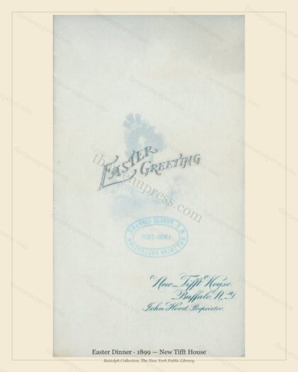 Vintage menu preview — 1899 Vintage Easter Dinner Menu — New Tifft House, Festive Holiday Card (Complet