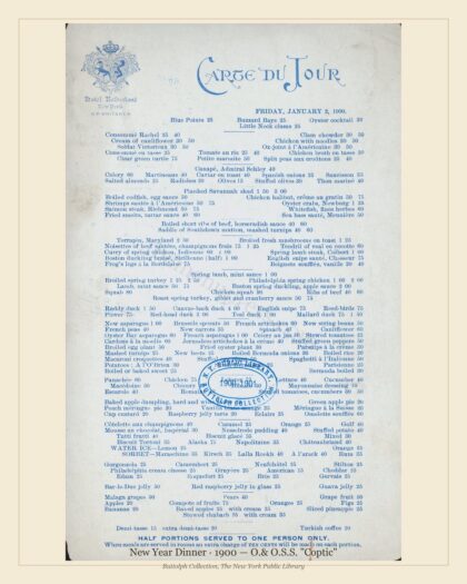 New Year Dinner · 1900 — O.& O.S.S. "Coptic"