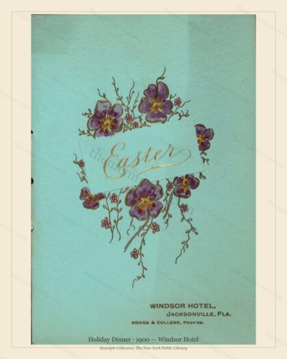 Vintage menu preview — 1900 Vintage Holiday Dinner Menu — Windsor Hotel, Festive Holiday Card (Complete