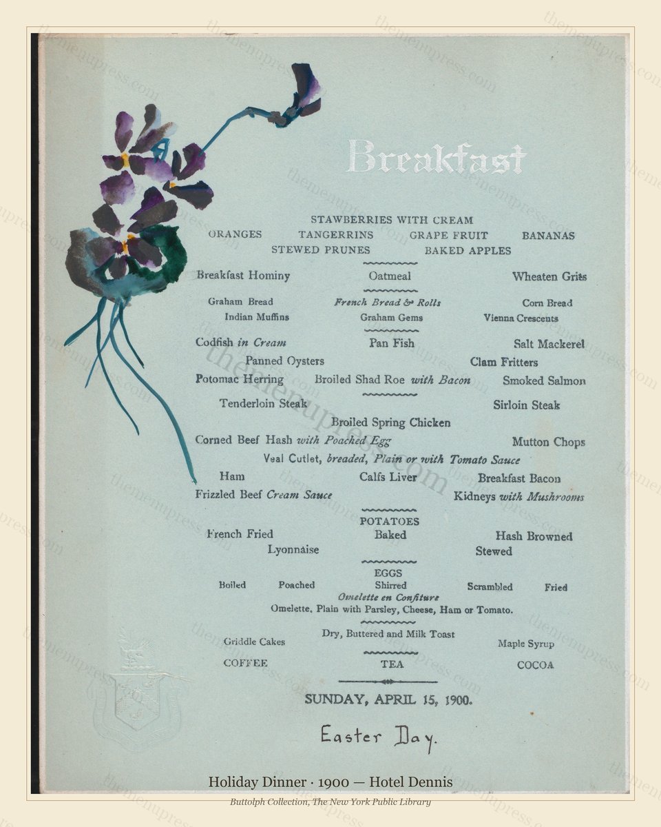 Vintage menu preview — 1900 Vintage Holiday Dinner Menu — Hotel Dennis, Festive Holiday Card (Complete
