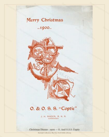 Vintage menu preview — 1900 Vintage Christmas Dinner Menu — O. and O.S.S. Coptic, Festive Holiday Card