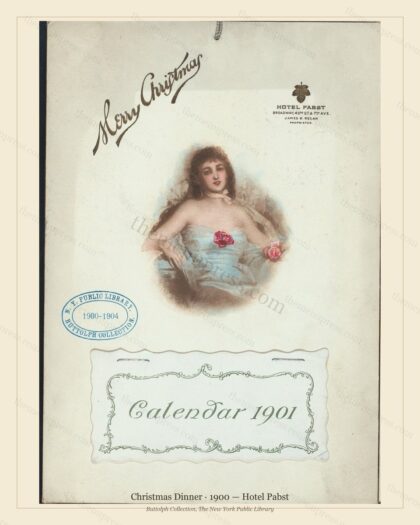 Vintage menu preview — 1900 Vintage Christmas Dinner Menu — Hotel Pabst, Festive Holiday Card (Complete