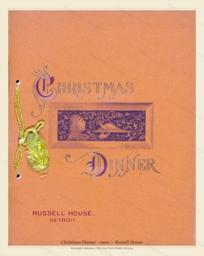 Vintage menu preview — 1900 Vintage Christmas Dinner Menu — Russell House, Festive Holiday Card (Comple