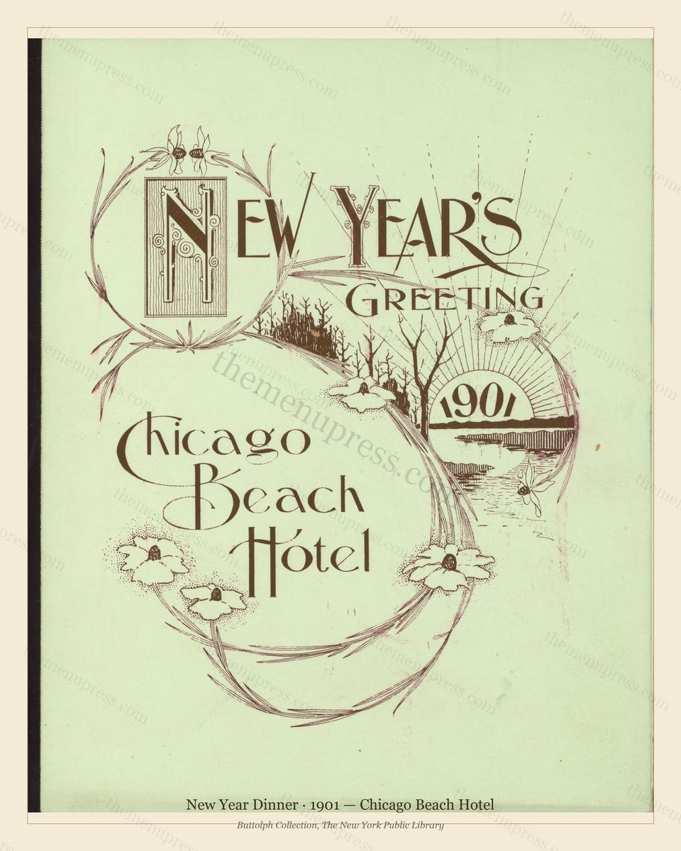 Vintage menu preview — 1901 Vintage New Year's Day Dinner Menu — Chicago Beach Hotel, Festive Holiday C