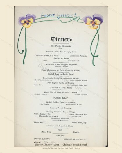 Vintage menu preview — 1901 Vintage Easter Dinner Menu — Chicago Beach Hotel, Festive Holiday Card (Com