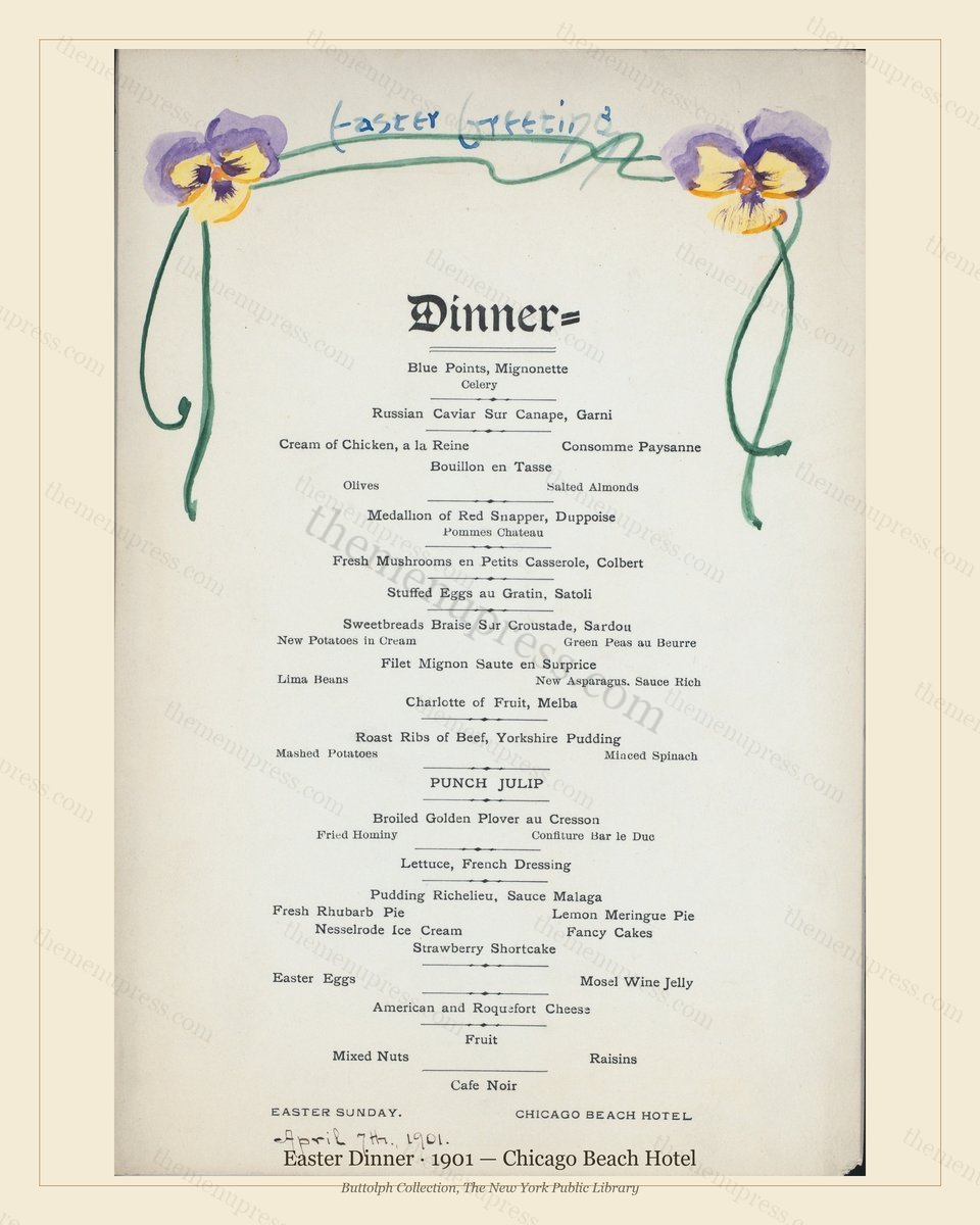 Vintage menu preview — 1901 Vintage Easter Dinner Menu — Chicago Beach Hotel, Festive Holiday Card (Com