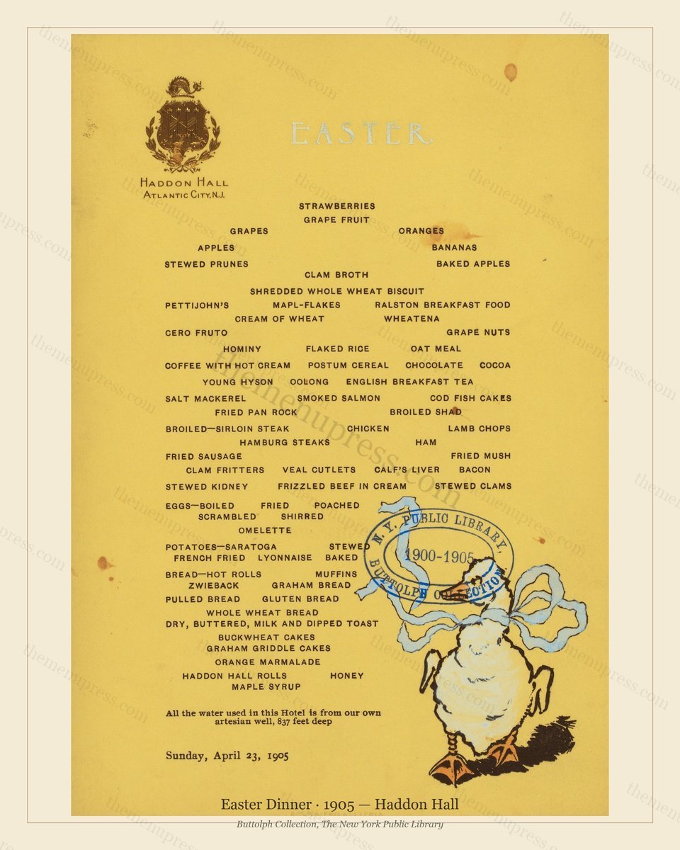 Vintage menu preview — 1905 Vintage Easter Dinner Menu — Haddon Hall, Festive Holiday Card (Complete 2-