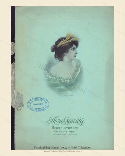Vintage menu preview — 1905 Vintage Thanksgiving Dinner Menu — Hotel Chittenden, Festive Holiday Card (