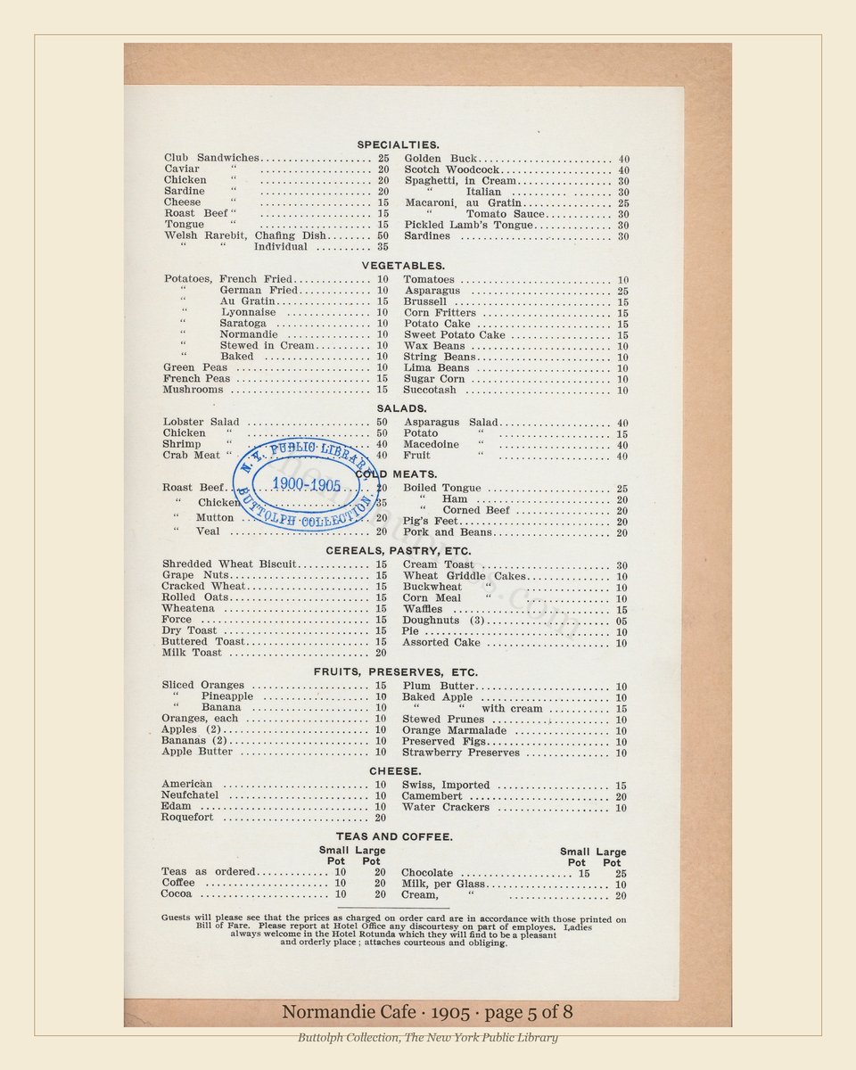 Vintage menu — page 5 of 8